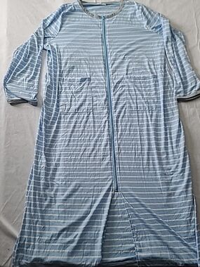 Ekouaer Nightgown Women's Blue White Stripes Long Sleeve Full Zip Size XXL